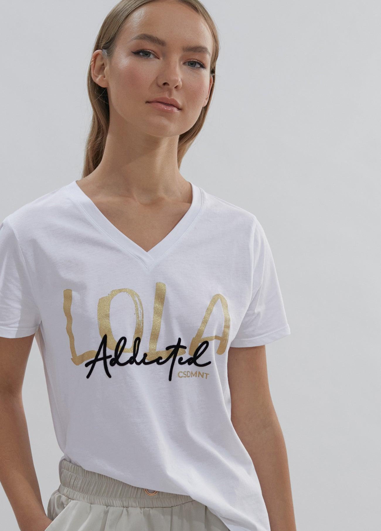 12462016-Short sleeve “Addicted” T-shirt-White