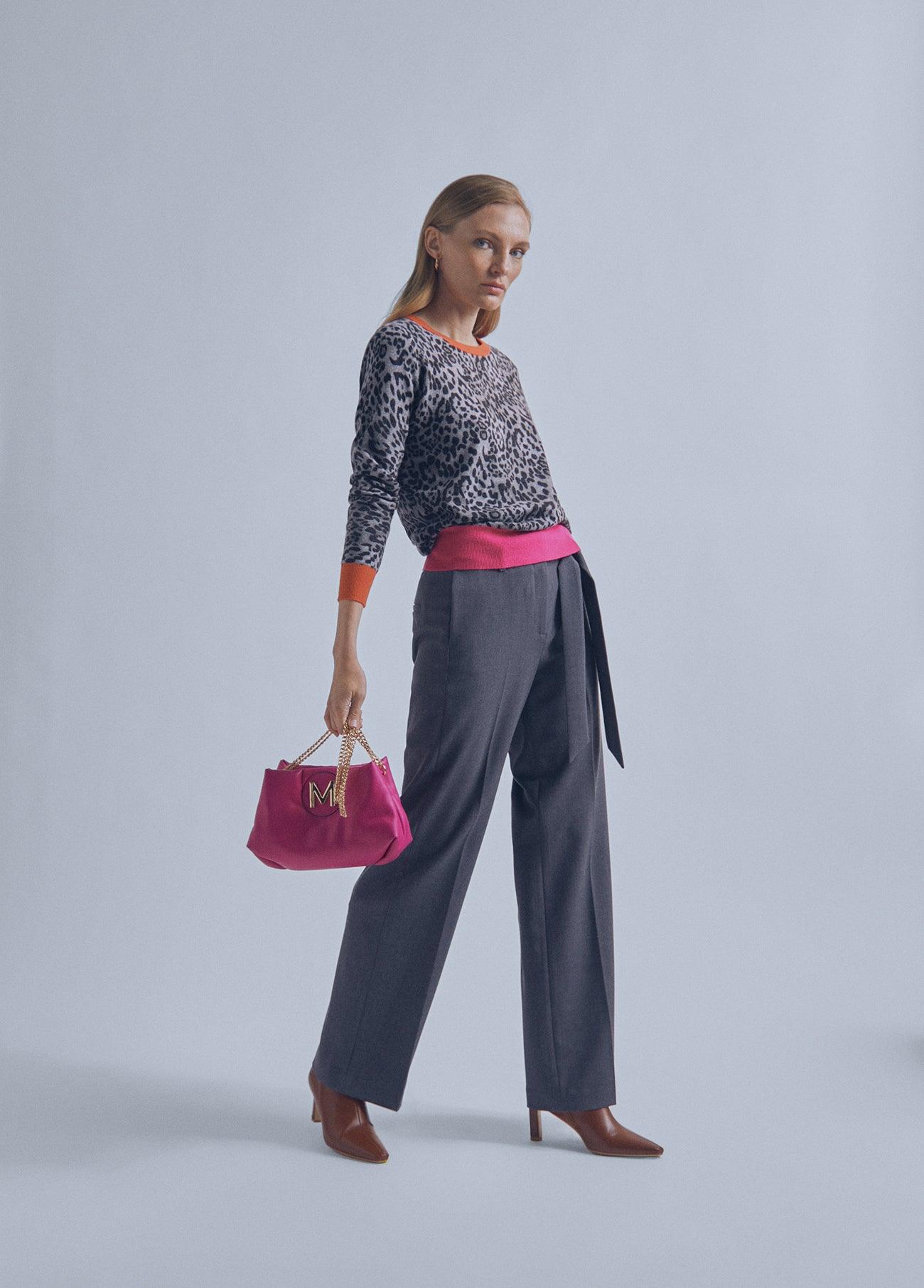 32461022-Animal print sweater with contrast cuffs-Multi