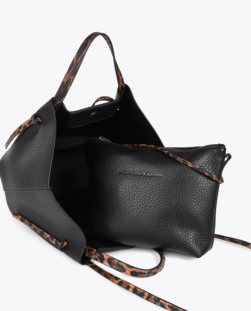 Mini shopper bag with animal print leather effect details