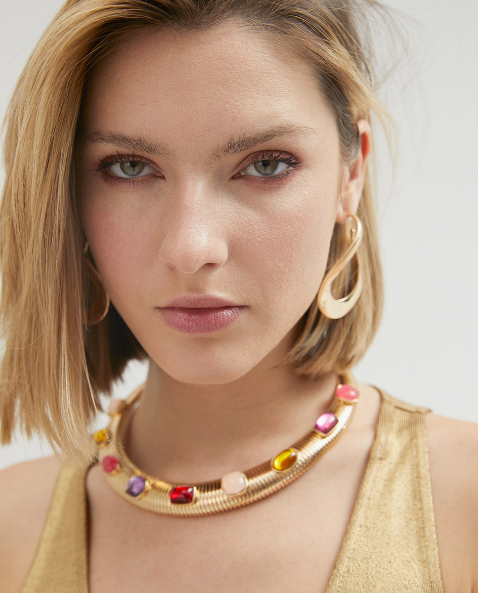 Elastic necklace with rhinestones