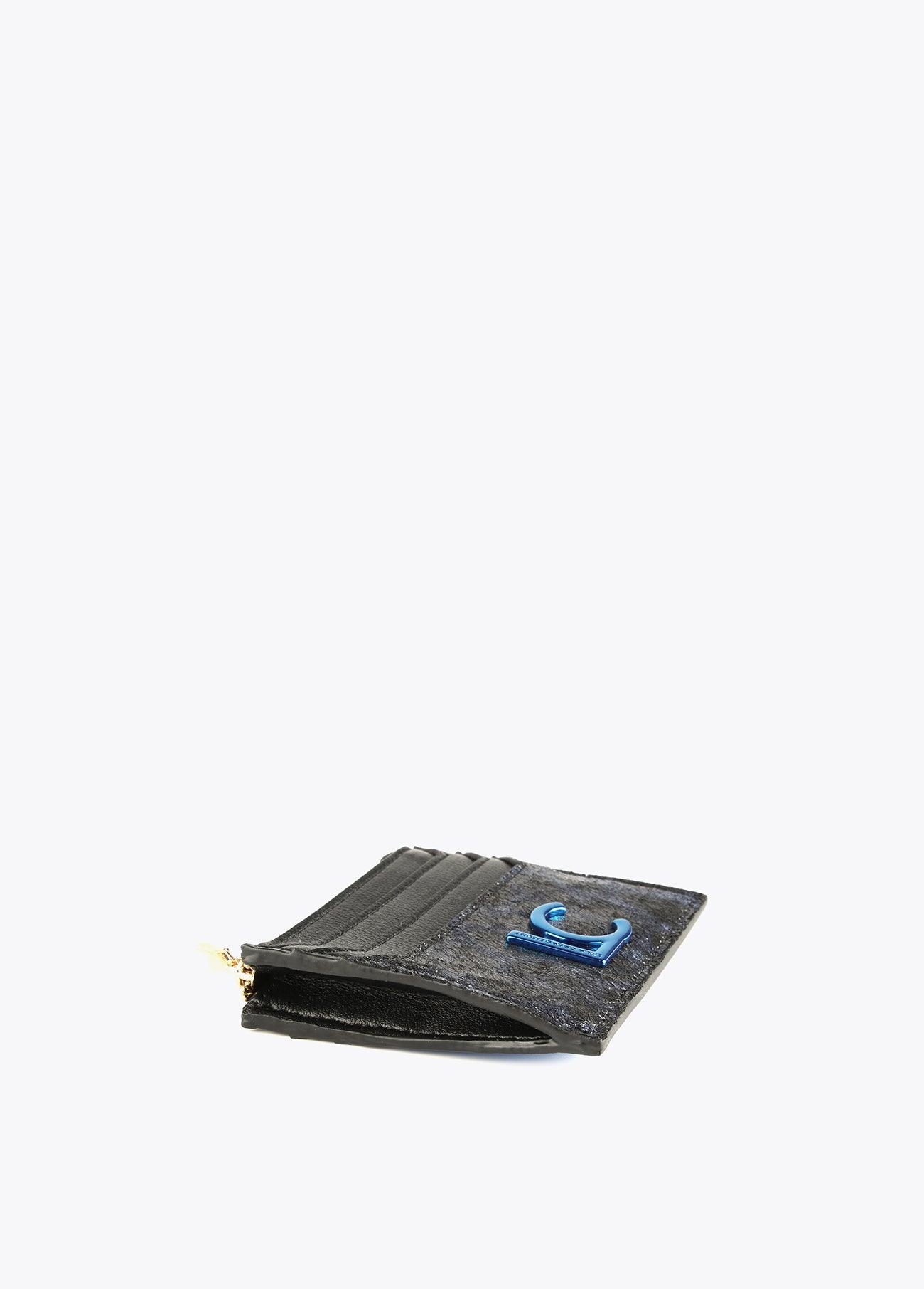 12405018-Metallic animal print card holder-Blue