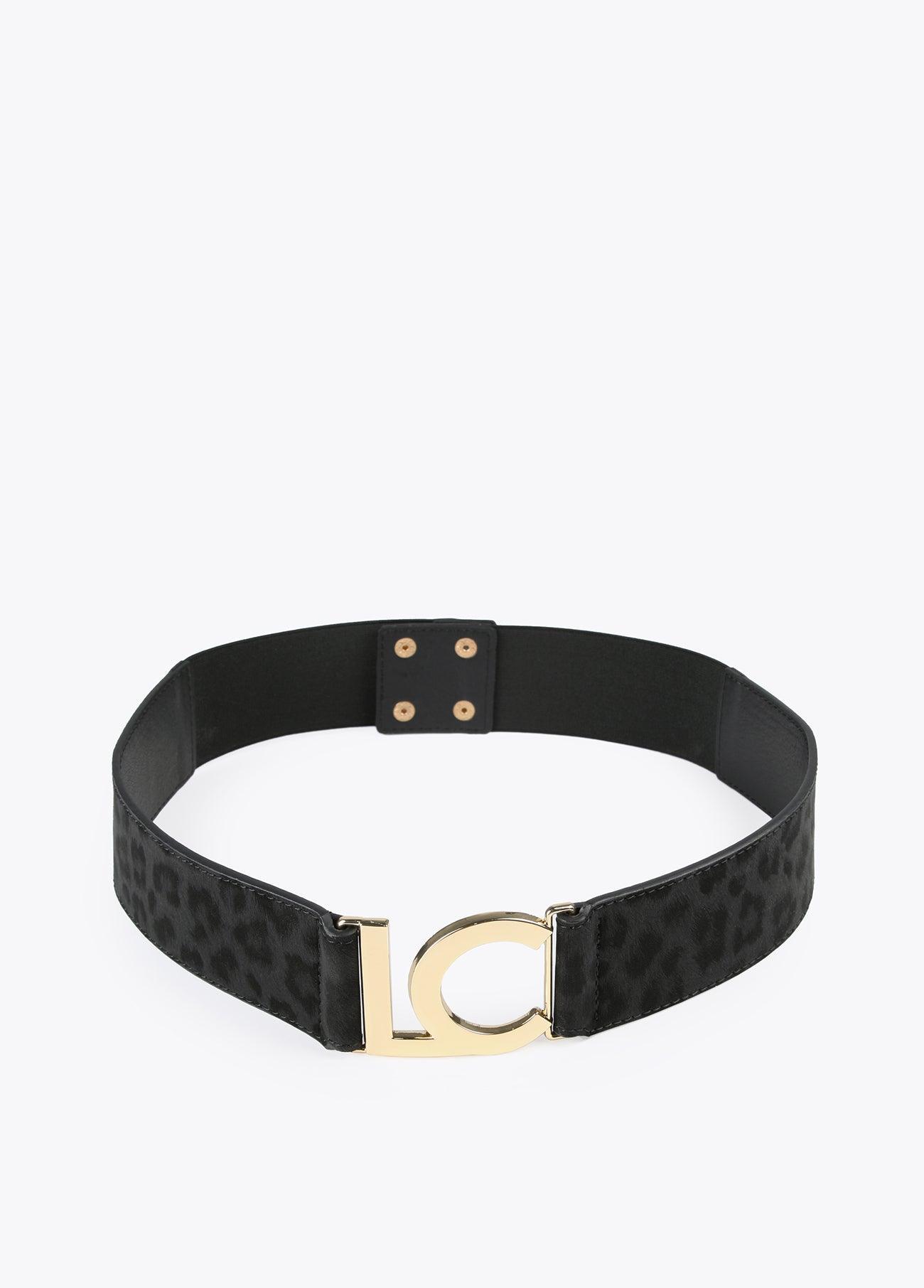 12407001-Animal print faux fur elastic belt-Black