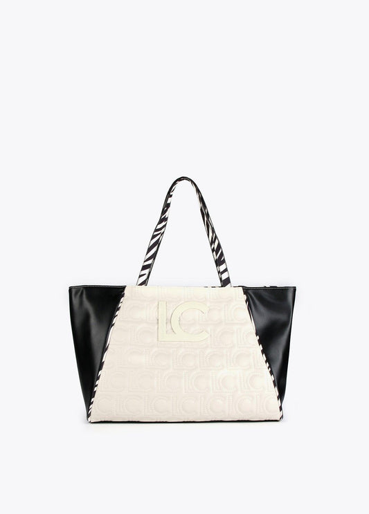 12428007-Two-tone tote bag with animal print handle-Black