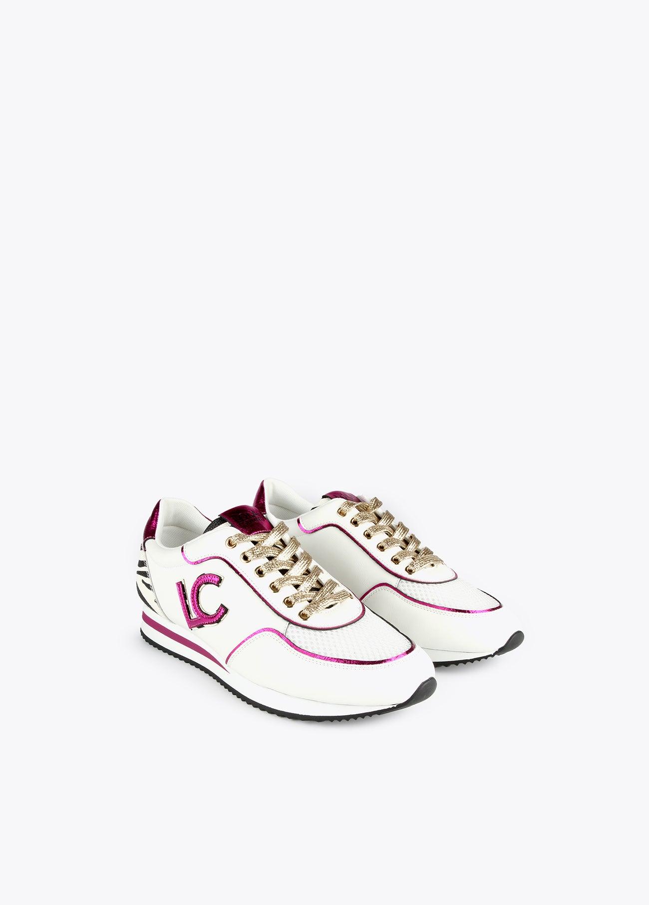 12430004-Zebra print sneakers-White