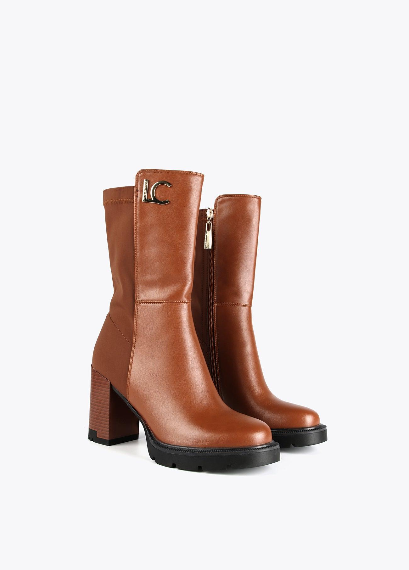 12434009-Mid-led ankle boots in two fabrics-Brown