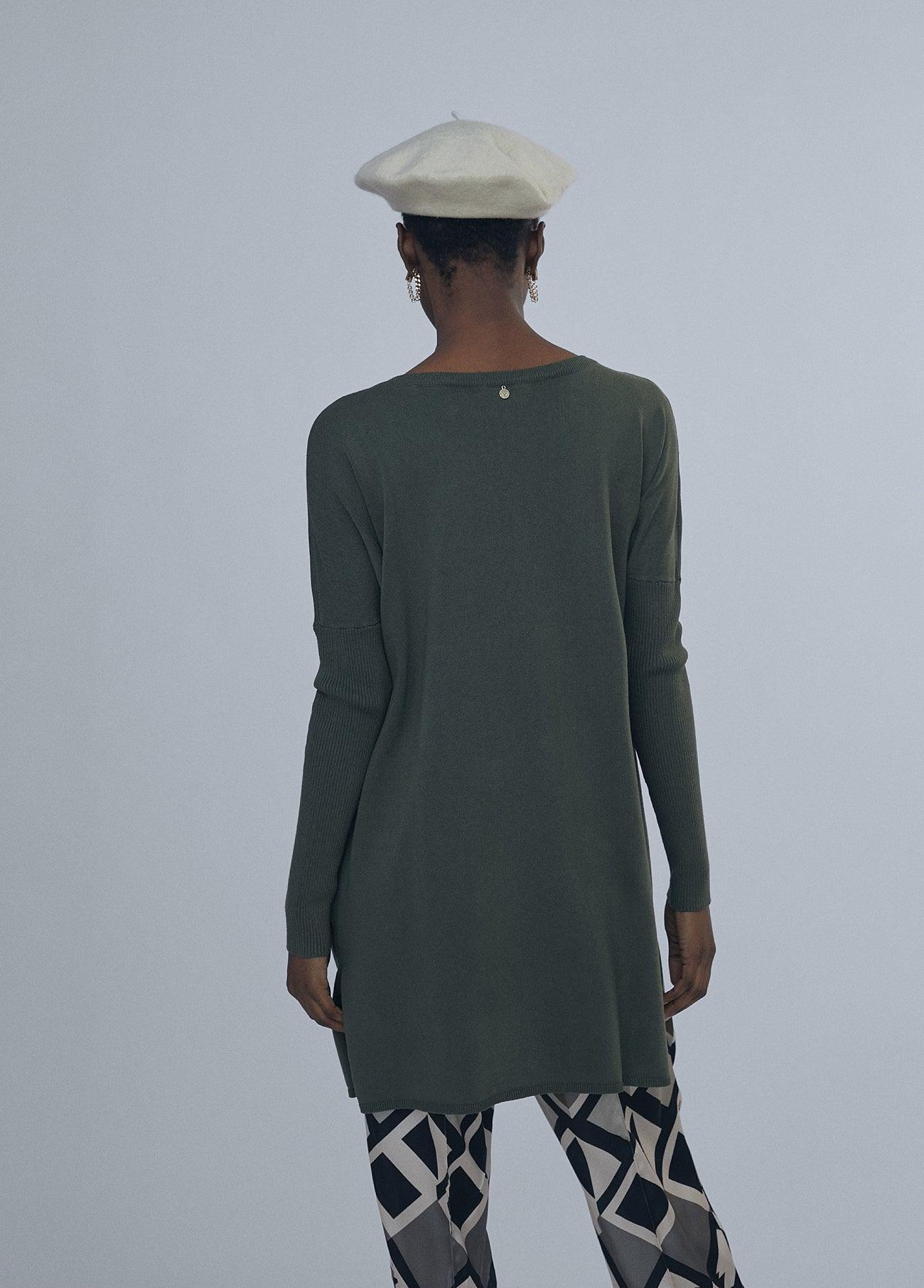 12461004-Long buttoned sweater-Kaki