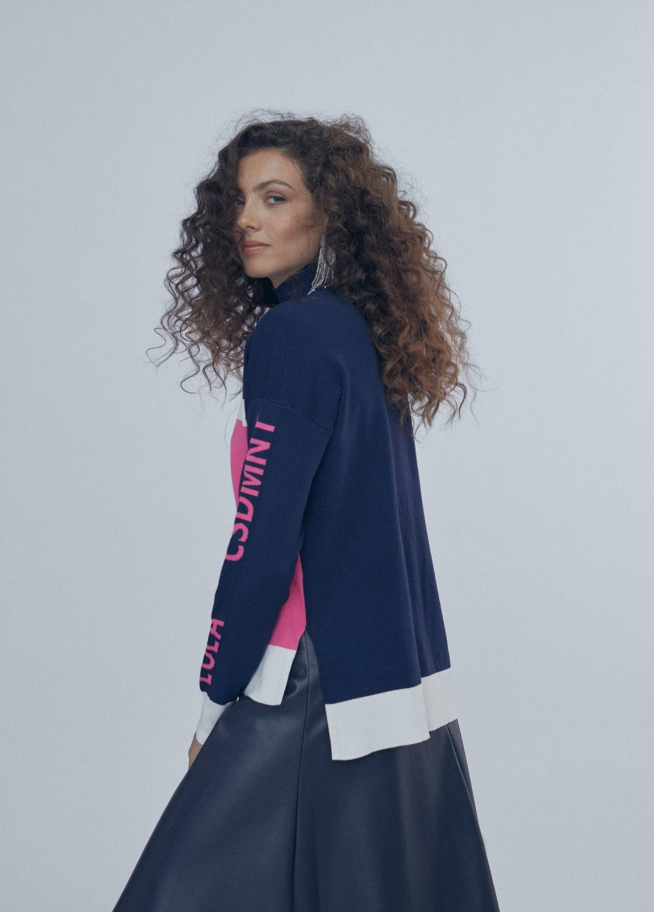 12461015-Two-tone sweater-Pink