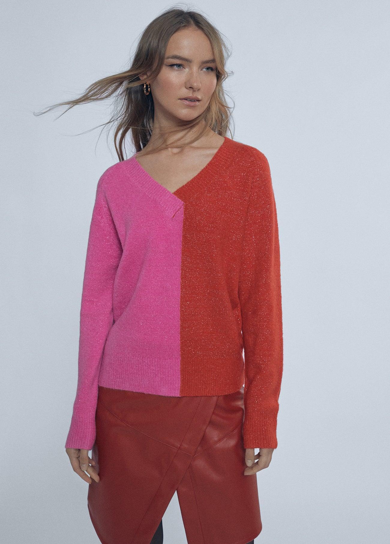 12461017-Two-tone flowing sweater-Red