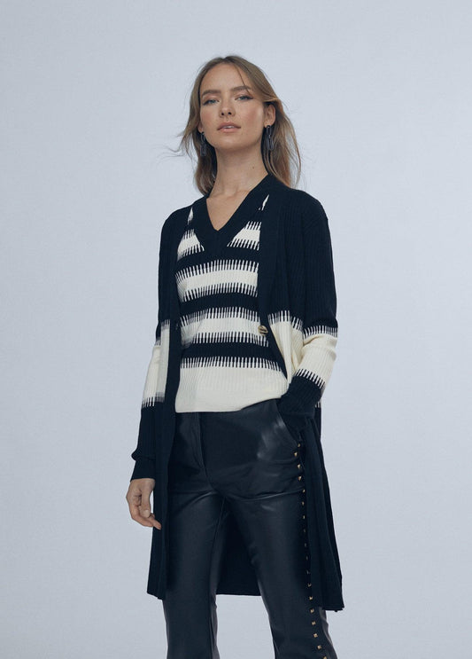 12461023-Contrast knit cardigan-Multi