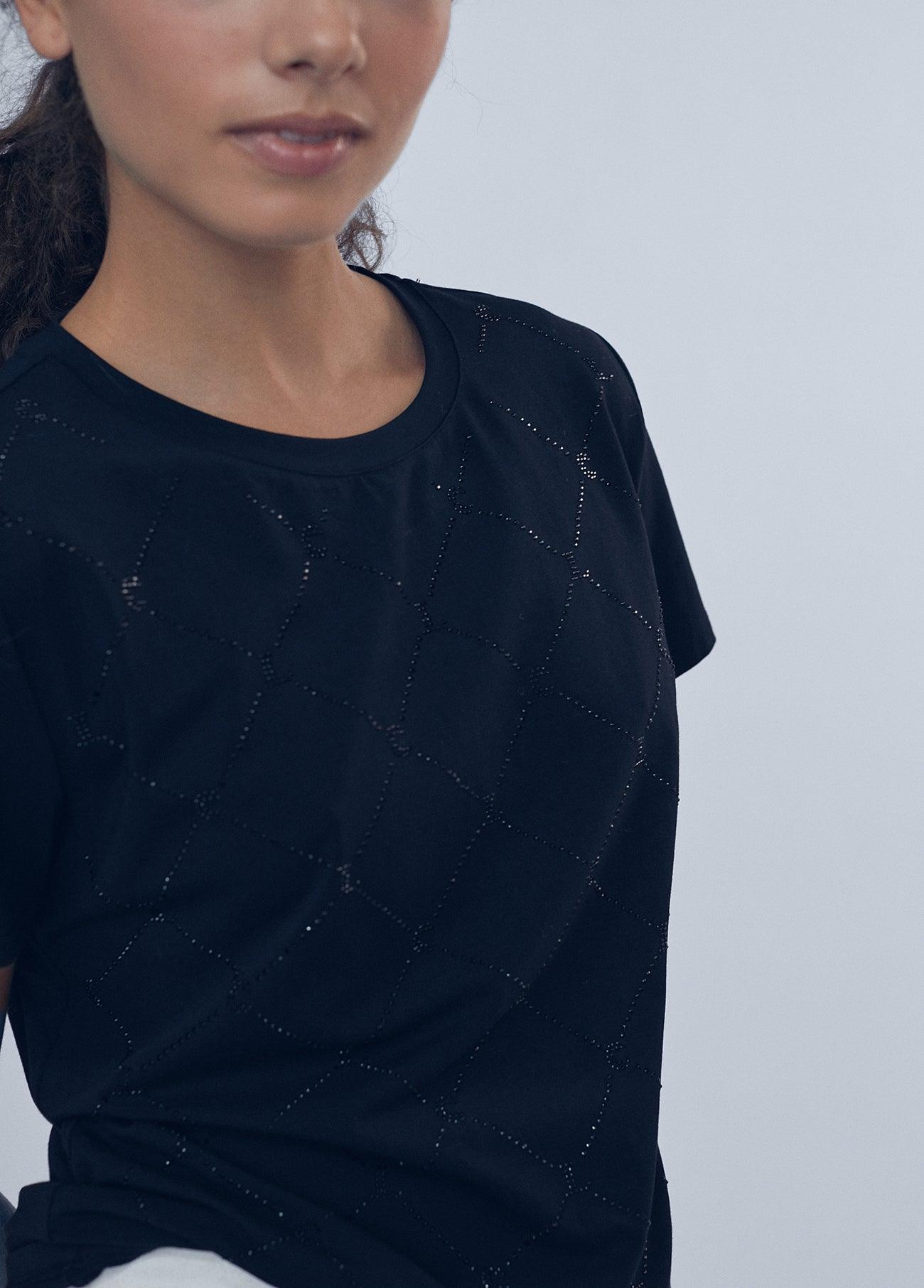 12462007-LC rhinestone T-shirt-Black