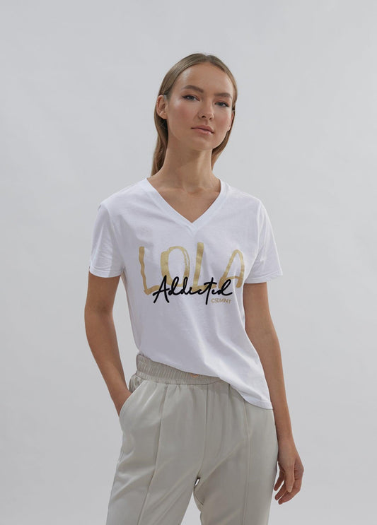 12462016-Short sleeve “Addicted” T-shirt-White