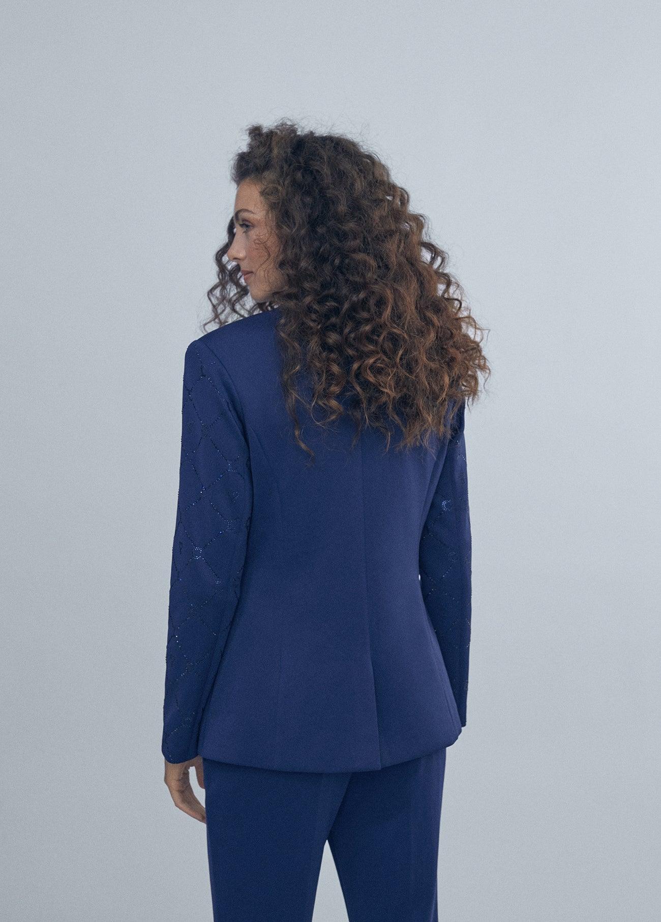 12463006-Blazer with rhinestone sleeve detail-Blue