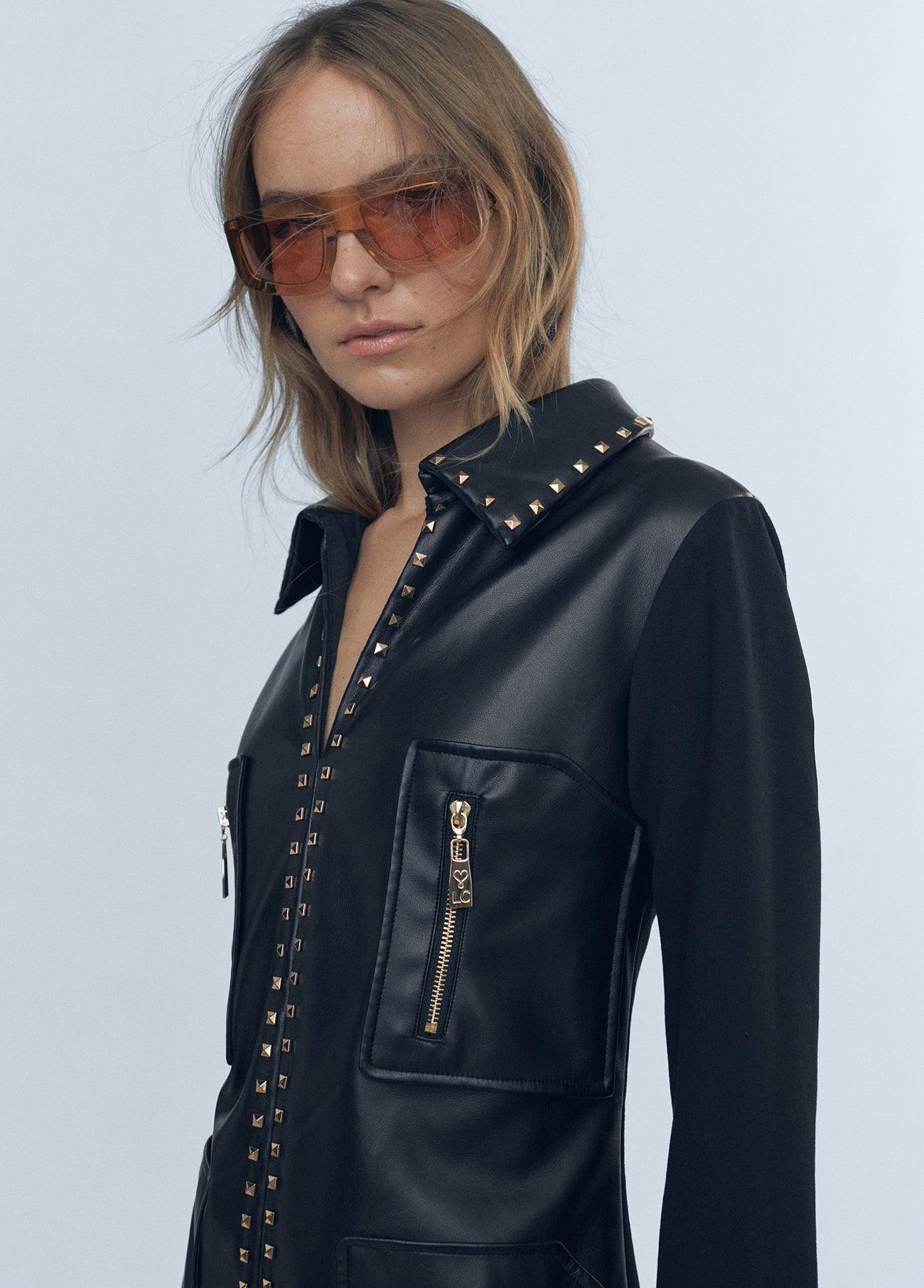 12465002-Faux leather dress-Black