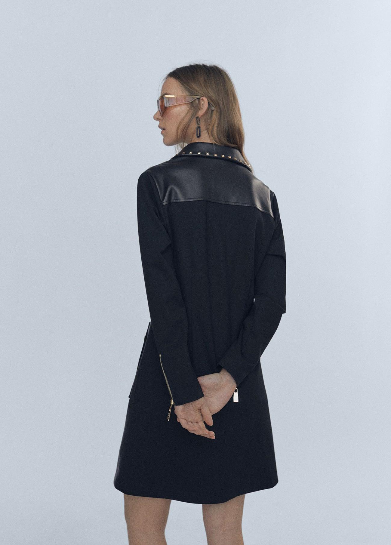 12465002-Faux leather dress-Black