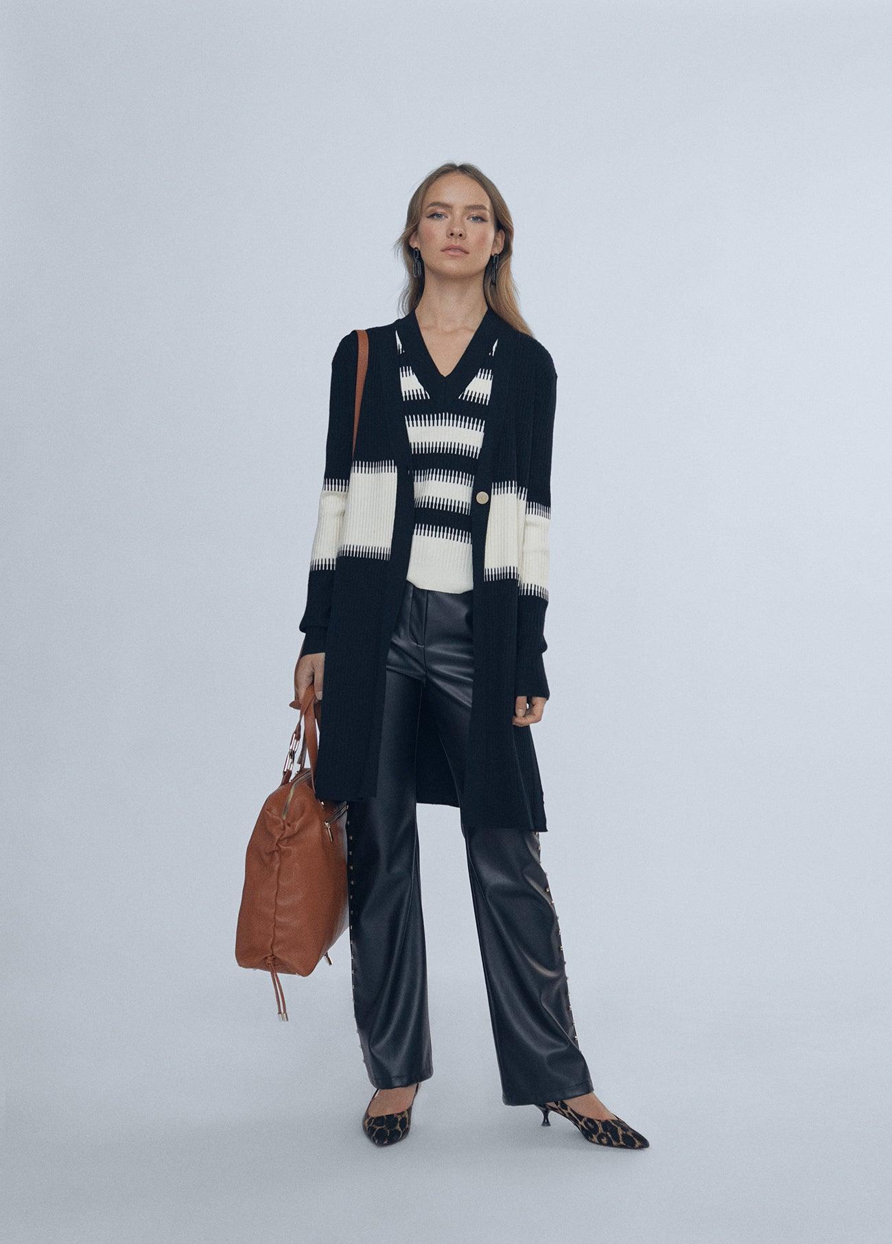 12467022-Faux leather trousers with stud details-Black