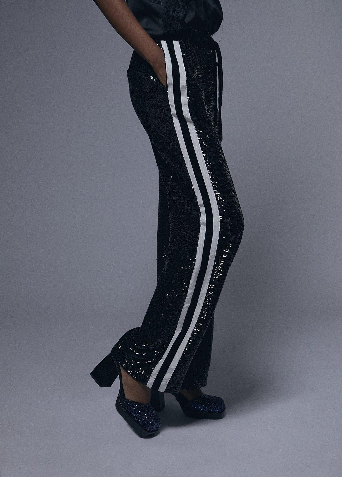 12467023-Straight sequin trousers-Black