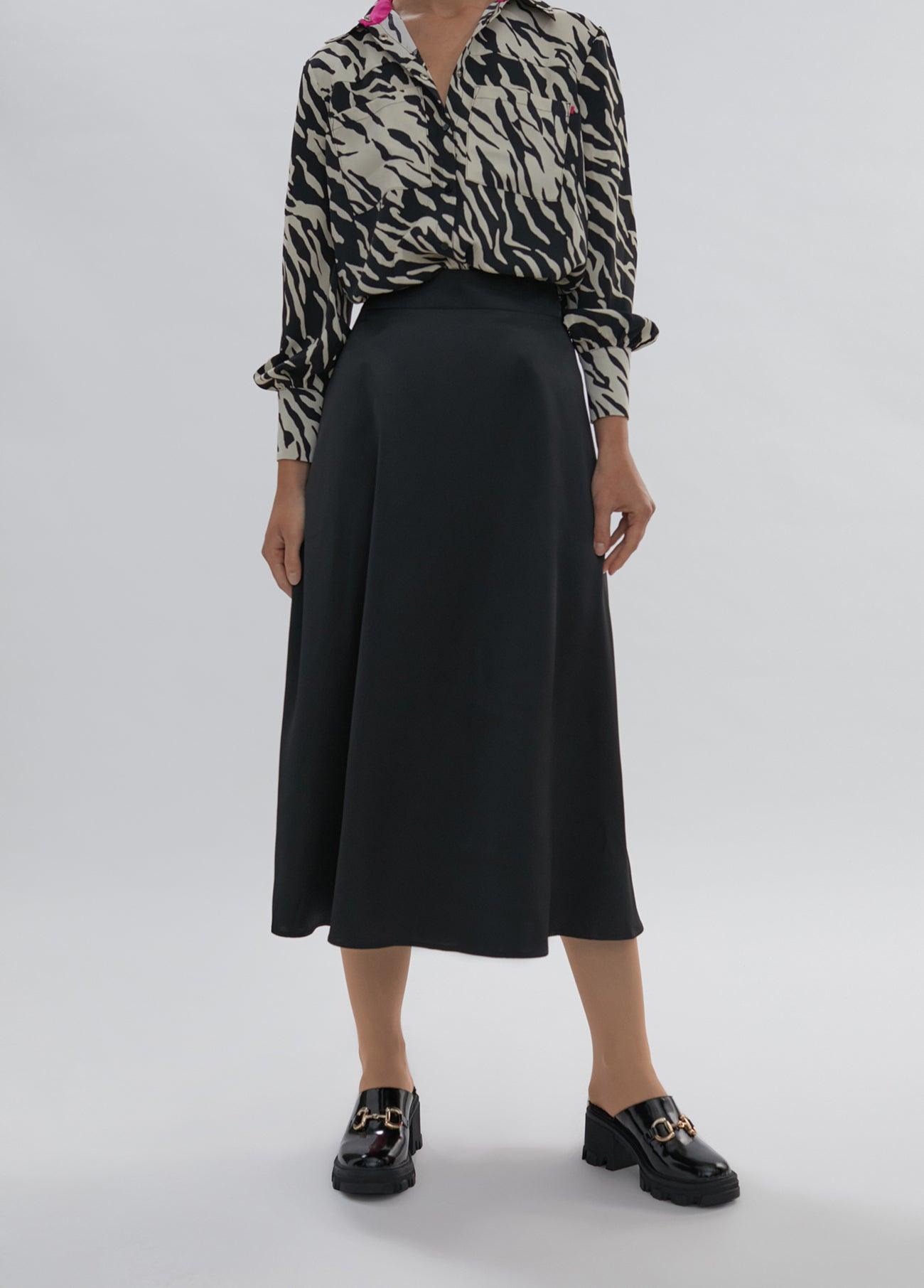 12468008-Satin midi skirt-Black