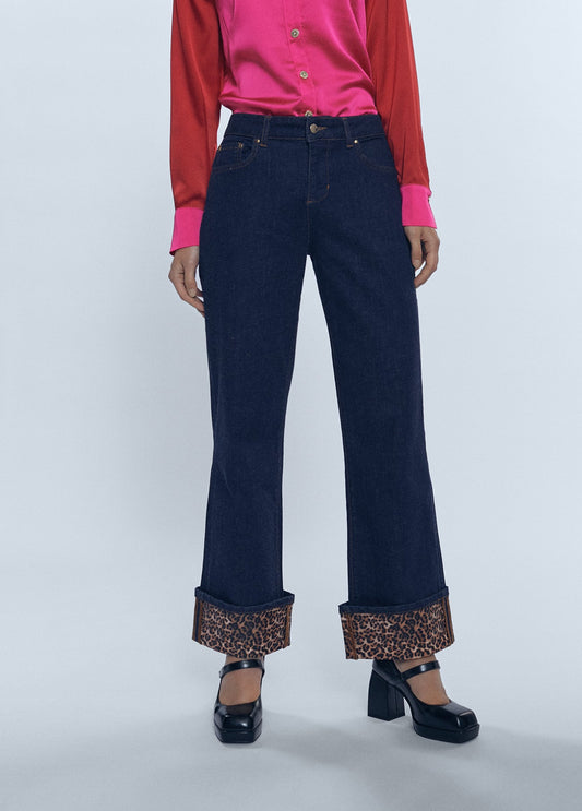 12477002-Low rise animal print jeans-Blue