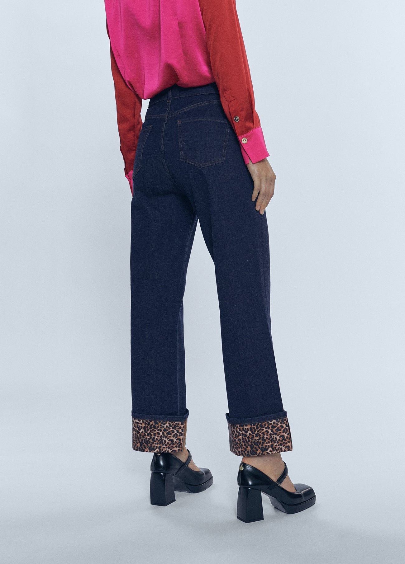 12477002-Low rise animal print jeans-Blue