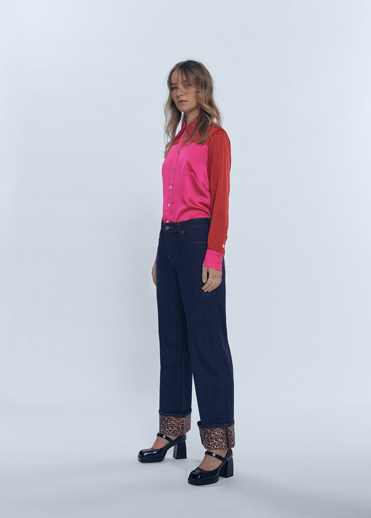 12477002-Low rise animal print jeans-Blue