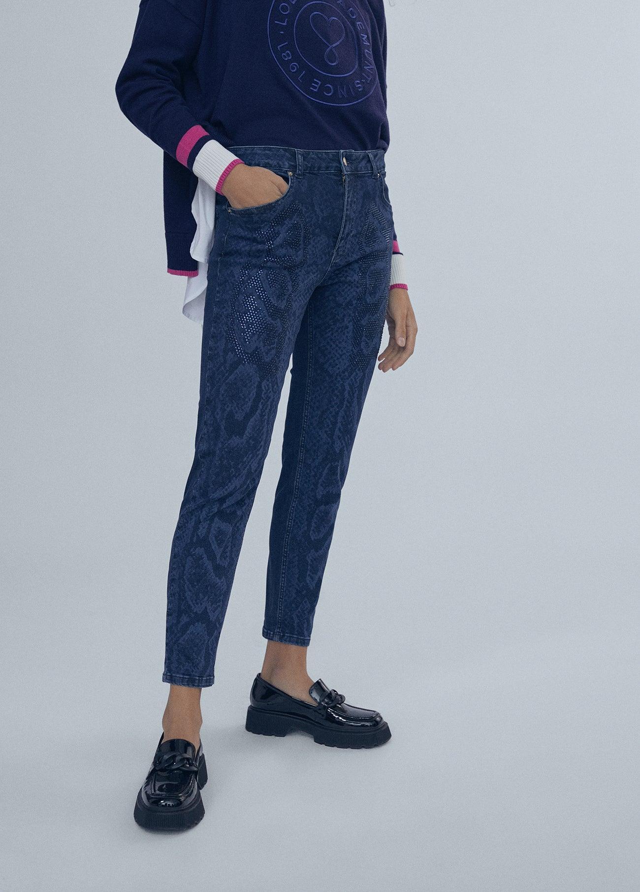12477003-Jeans with rhinestone detail-Blue
