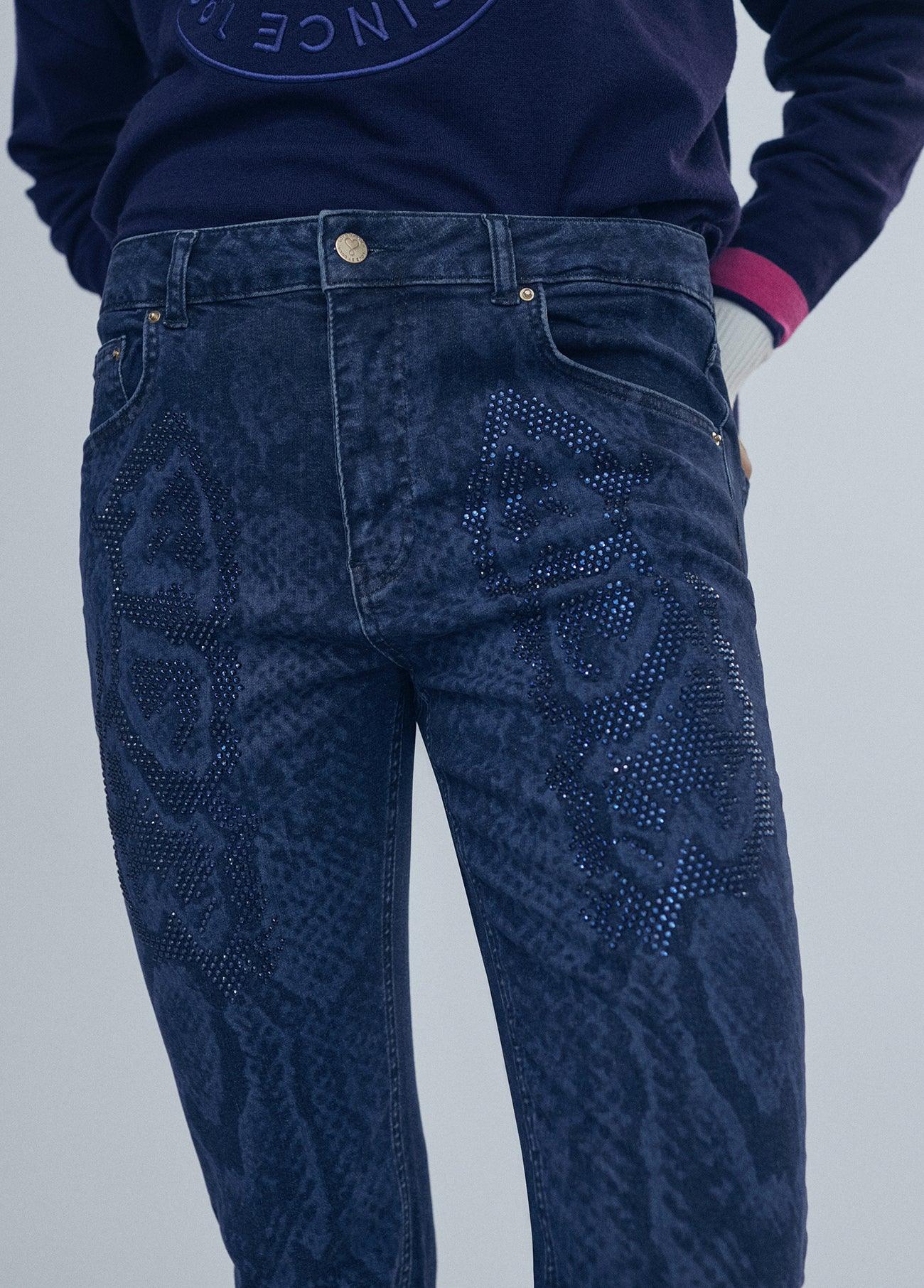 12477003-Jeans with rhinestone detail-Blue