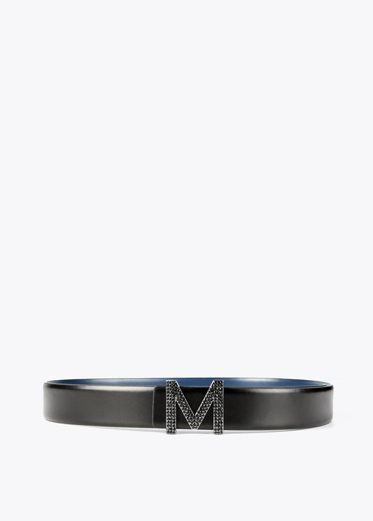 32407005-Reversible belt with crystals-Black