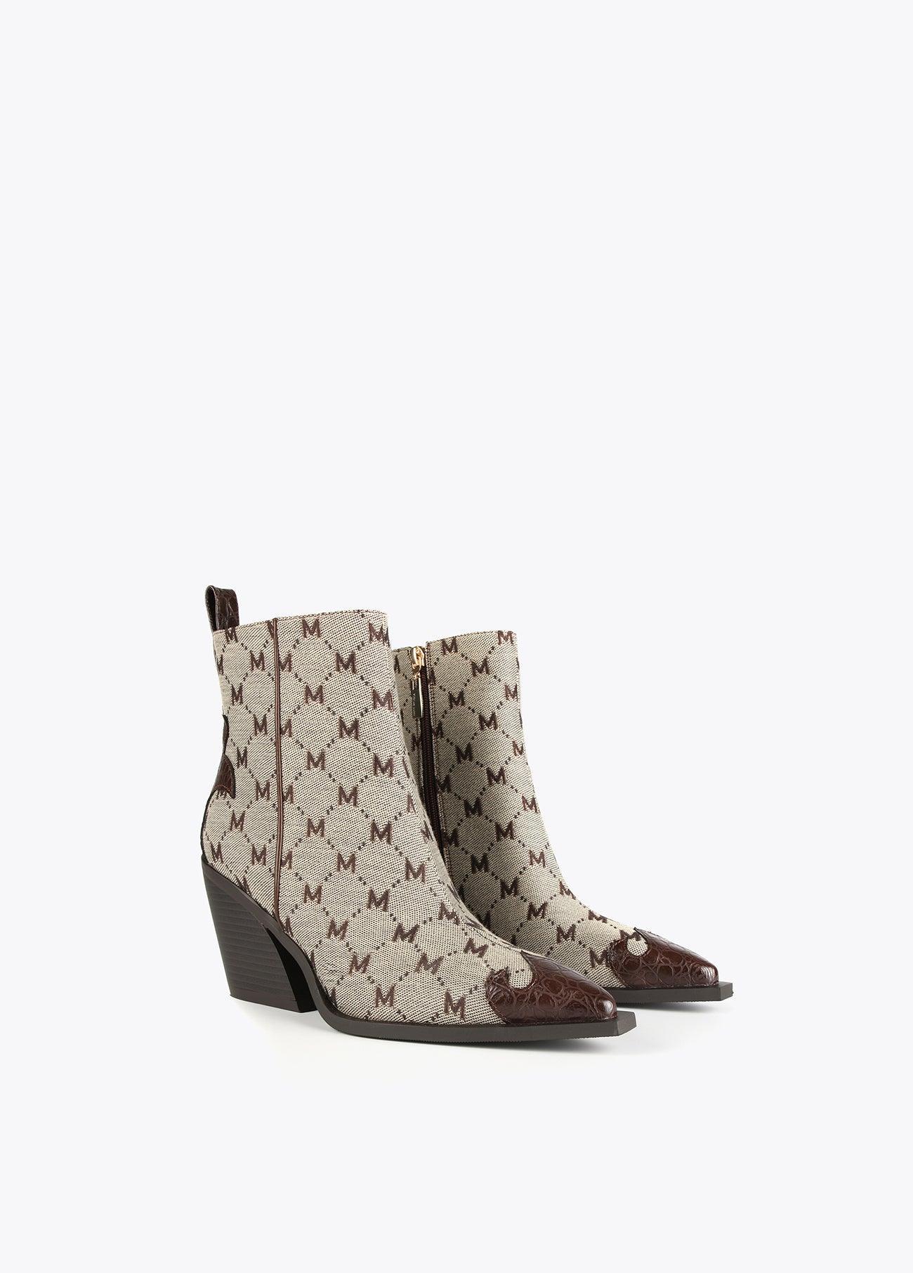 32434005-Logo cowboy ankle boots-Beige