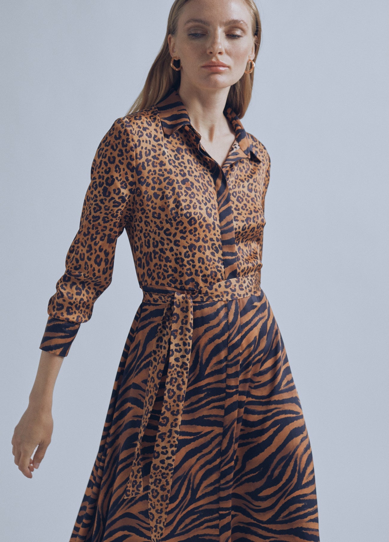 32465016-Contrast animal print dress-Multi