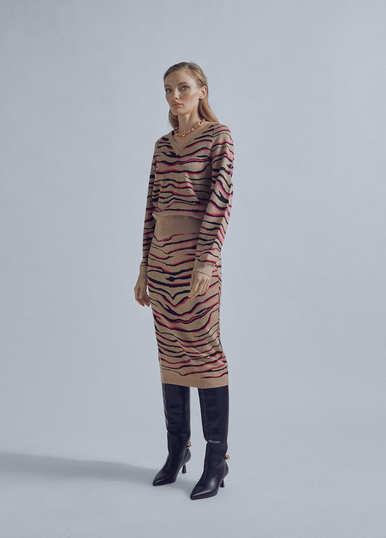 32468005-Animal print midi knit skirt-Multi