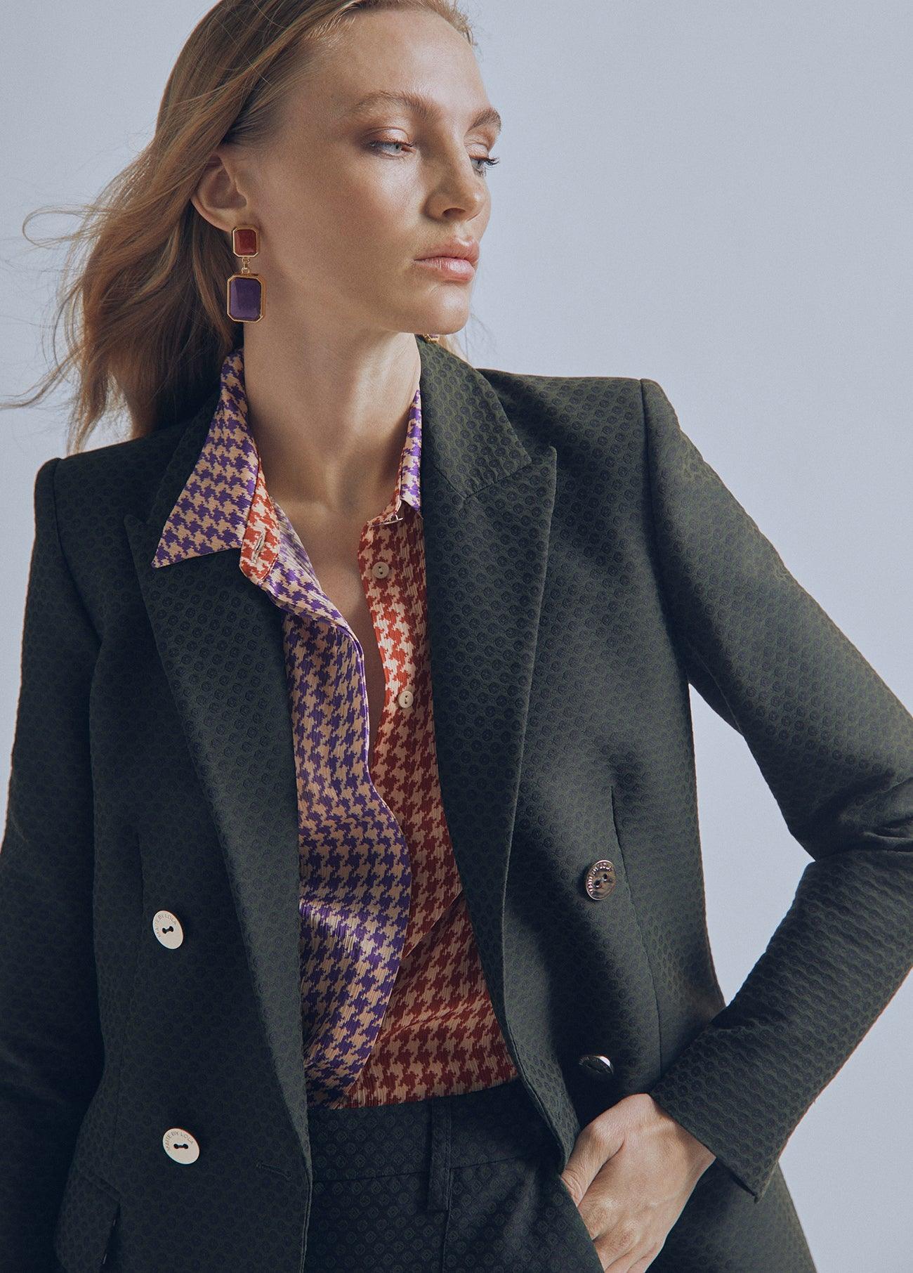 32470021-Stretch jacquard blazer-Kaki