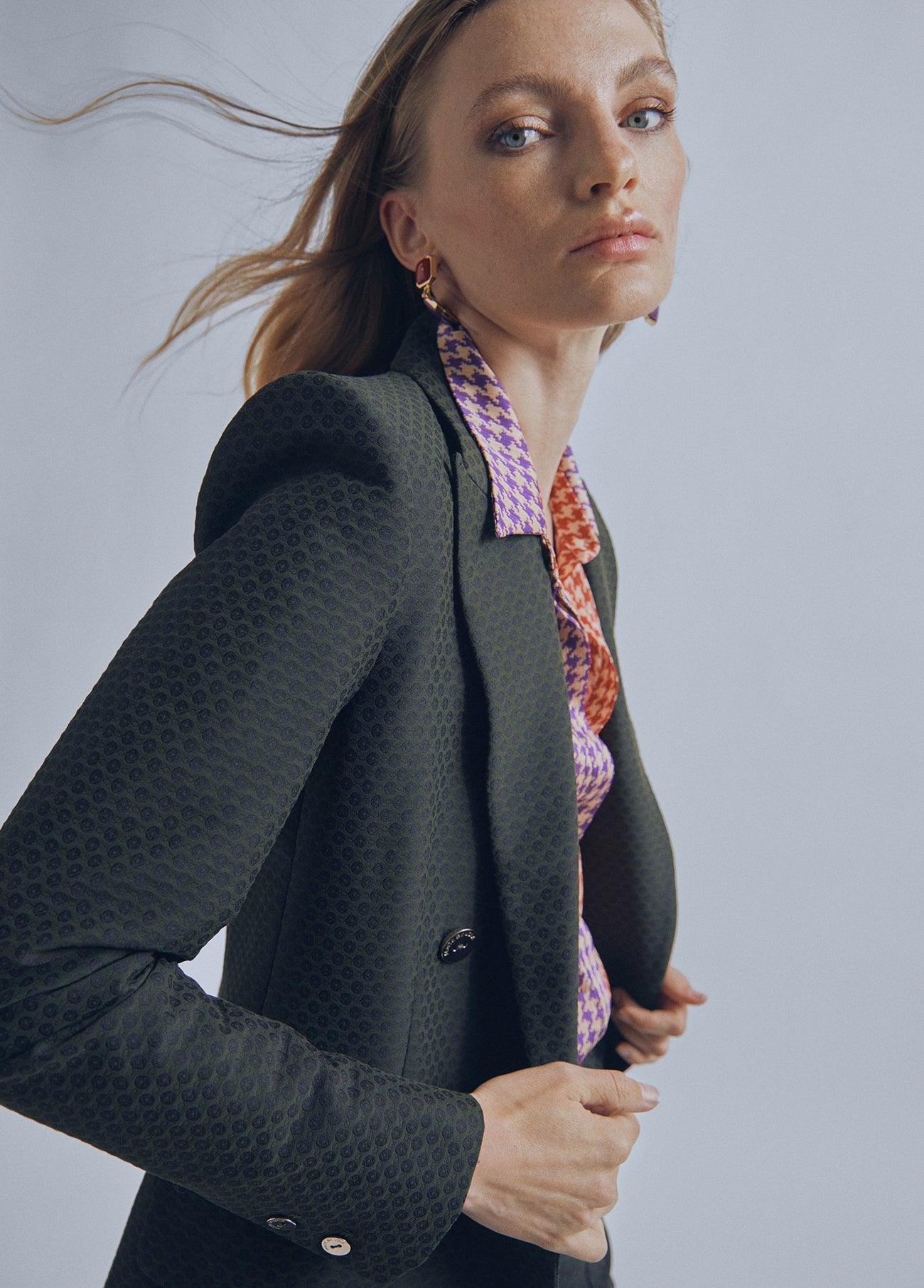 32470021-Stretch jacquard blazer-Kaki