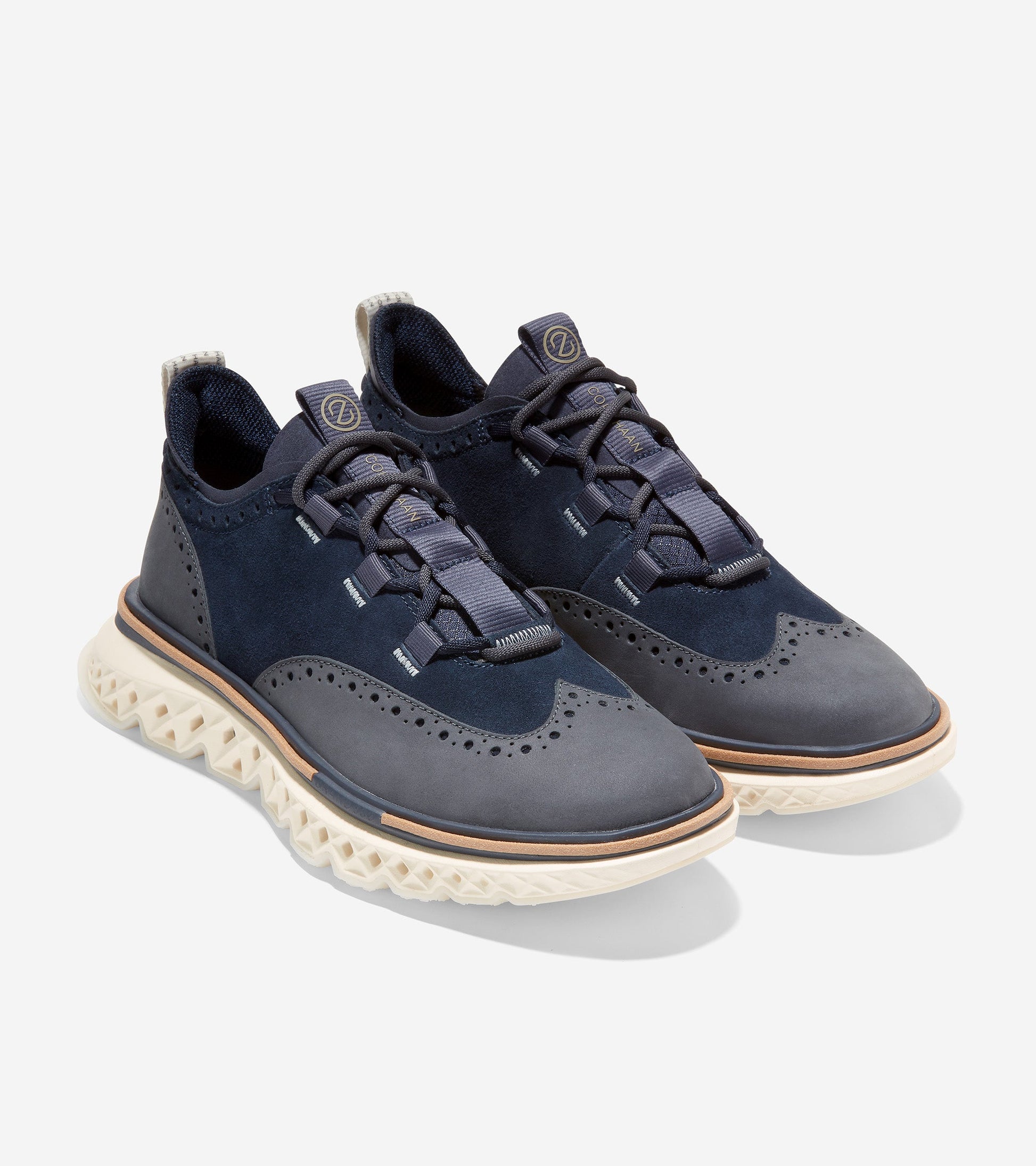 c36507-Men's 5.ZERØGRAND Wingtip Oxford-Navy Blazer-Ivory