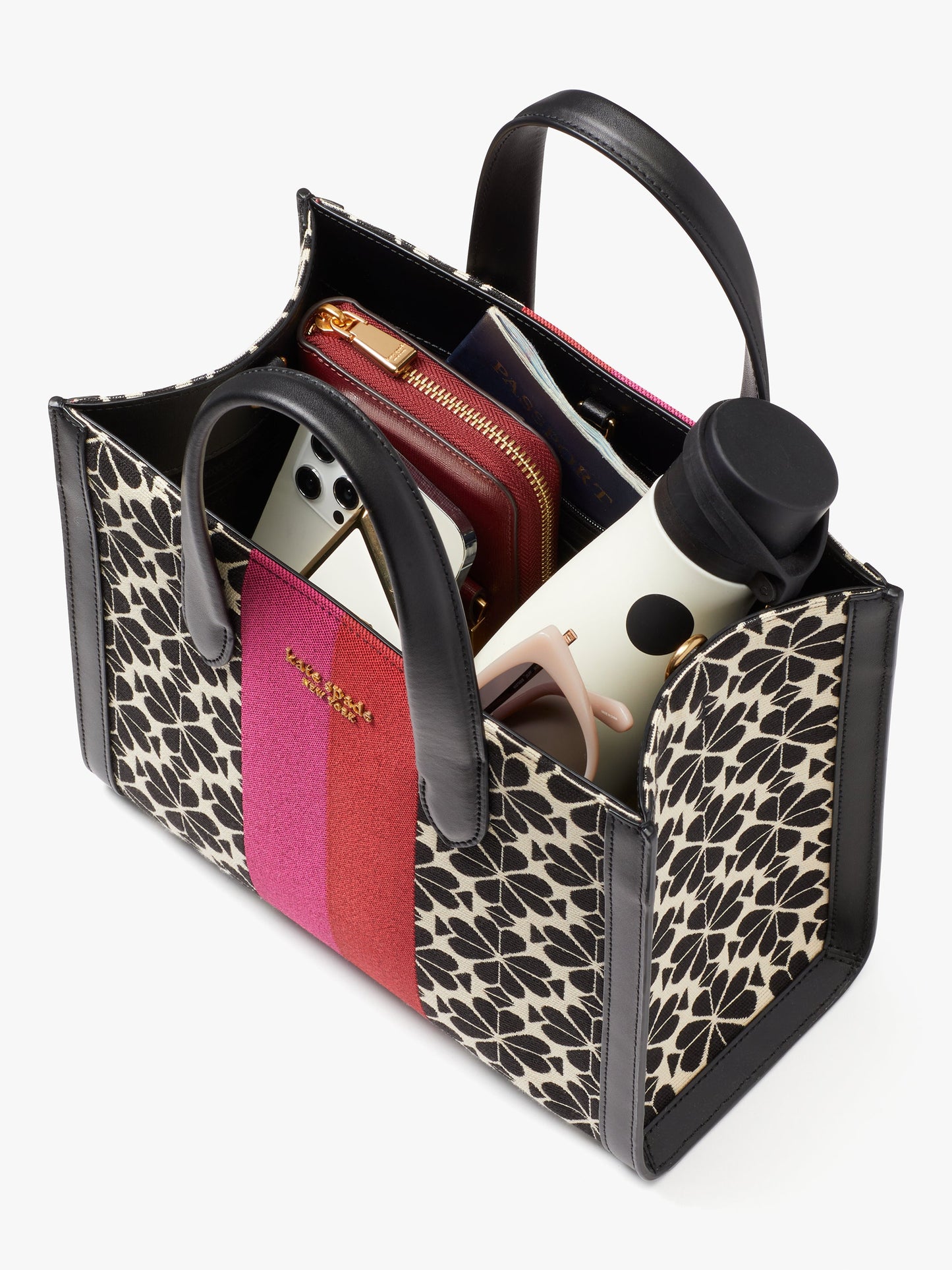 K6840-spade flower jacquard stripe manhattan small tote-Cream Multi