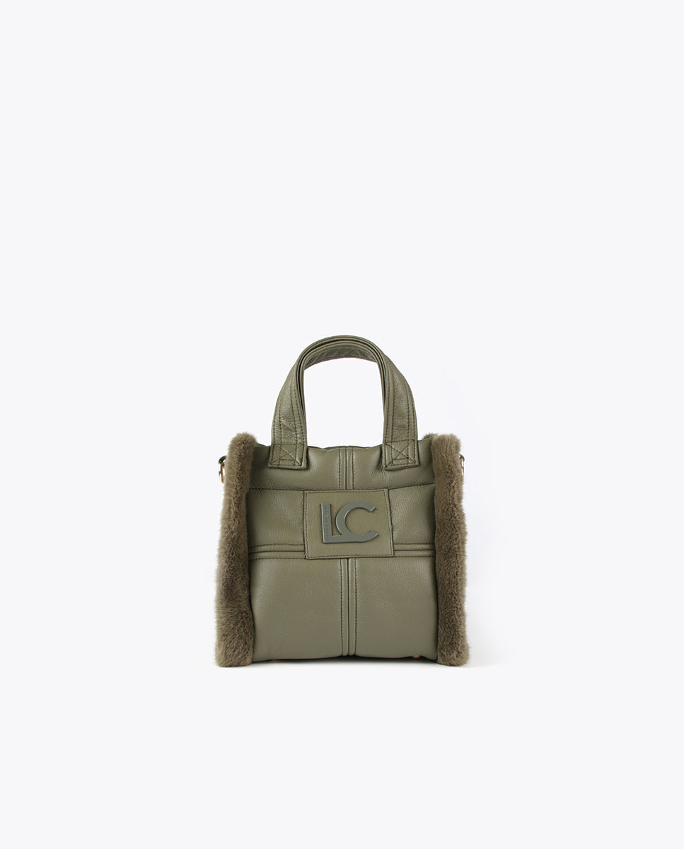 Faux leather and faux fur crossbody bag