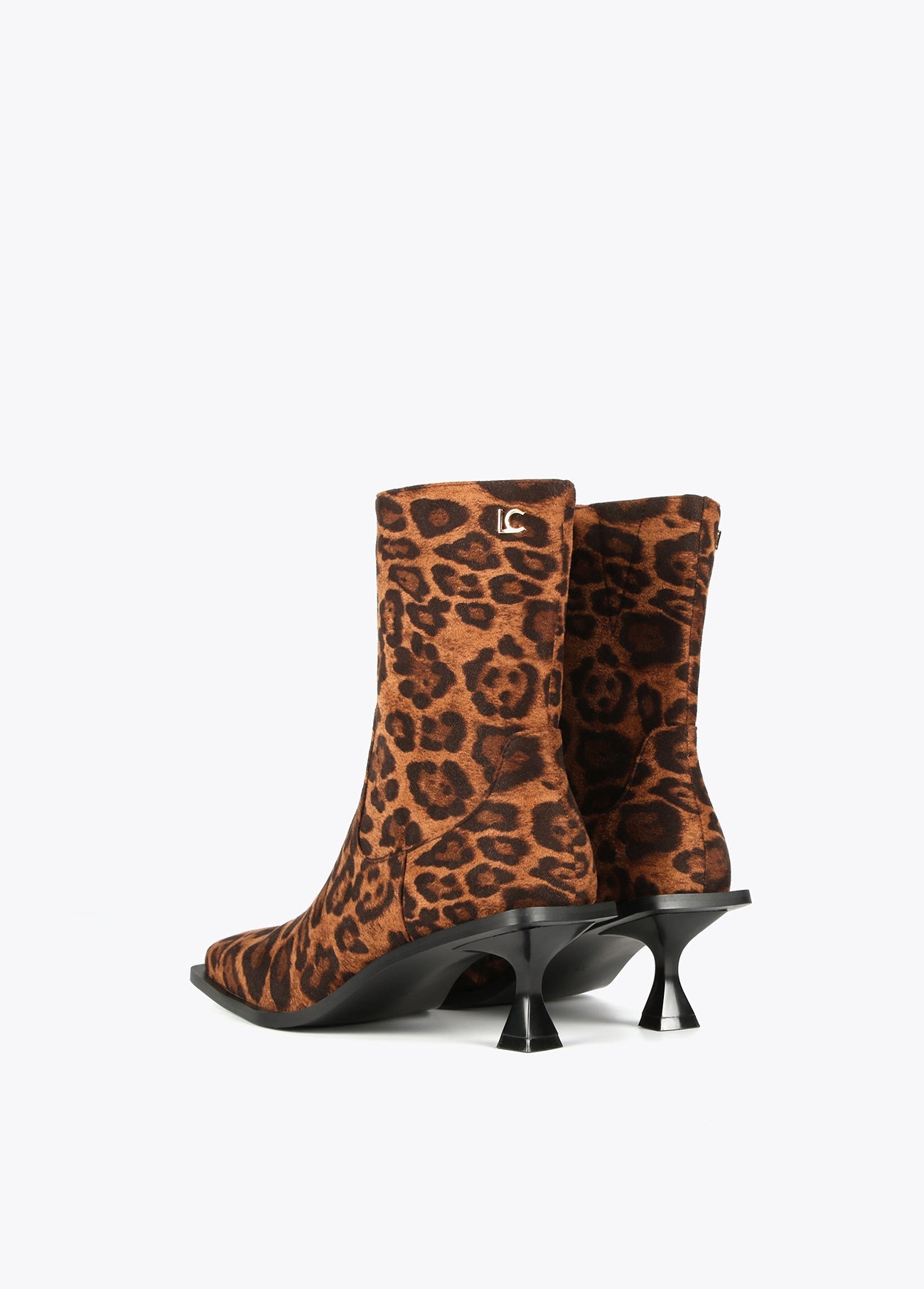 Animal print fabric ankle boots