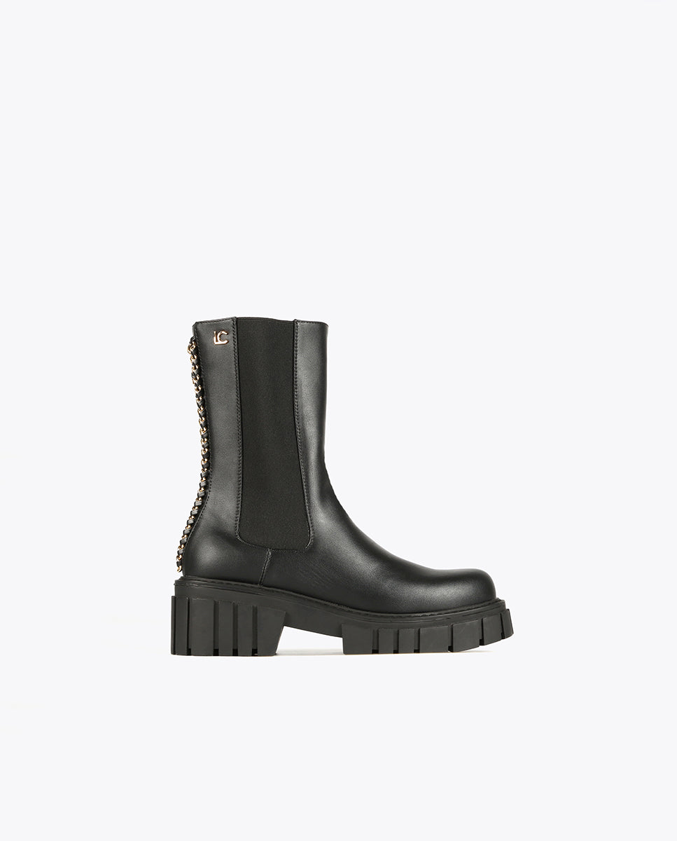 Black ankle boots with chain