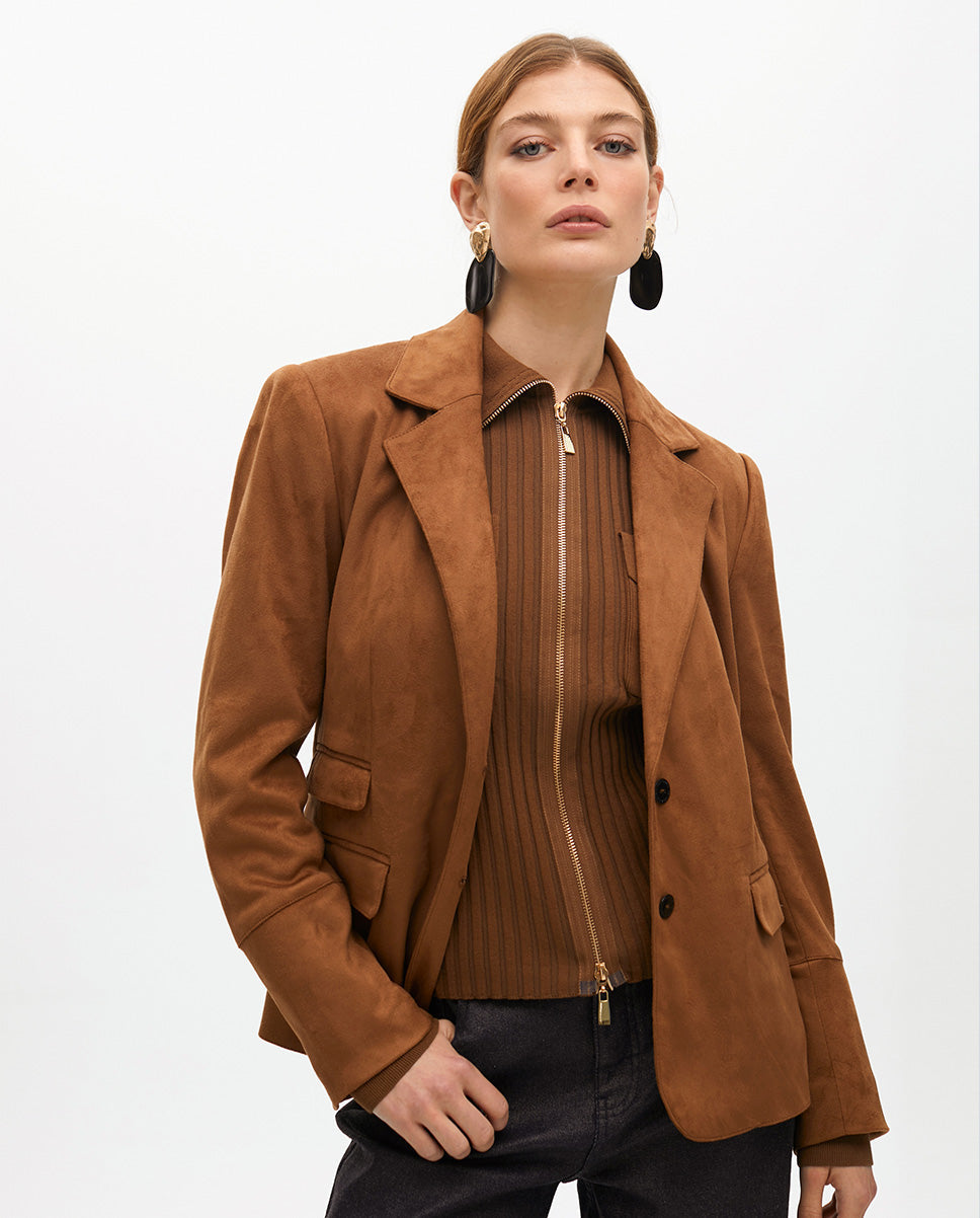 Faux Suede Blazer with Snake Effect Vest