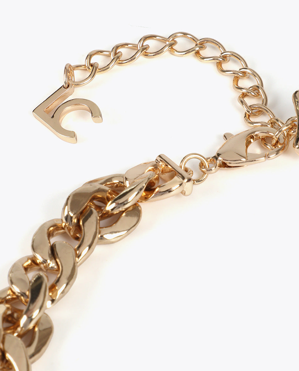 Short Leopard Logo Necklace with Chains and Pearls