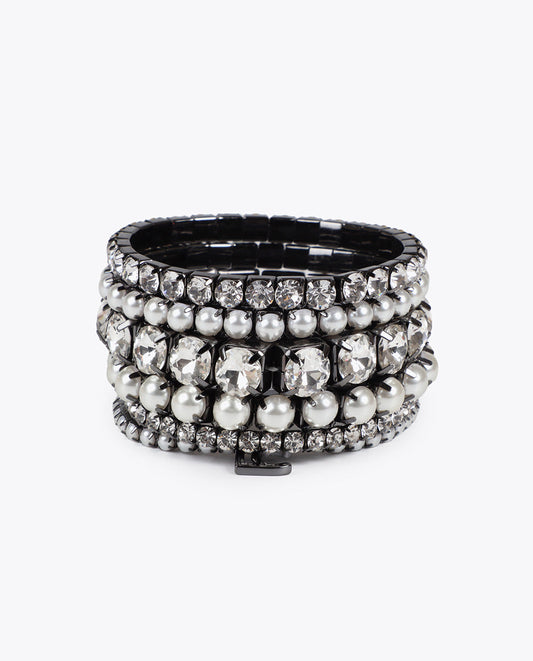 Elastic Bracelet Pack with Jewel and Pearl Effect