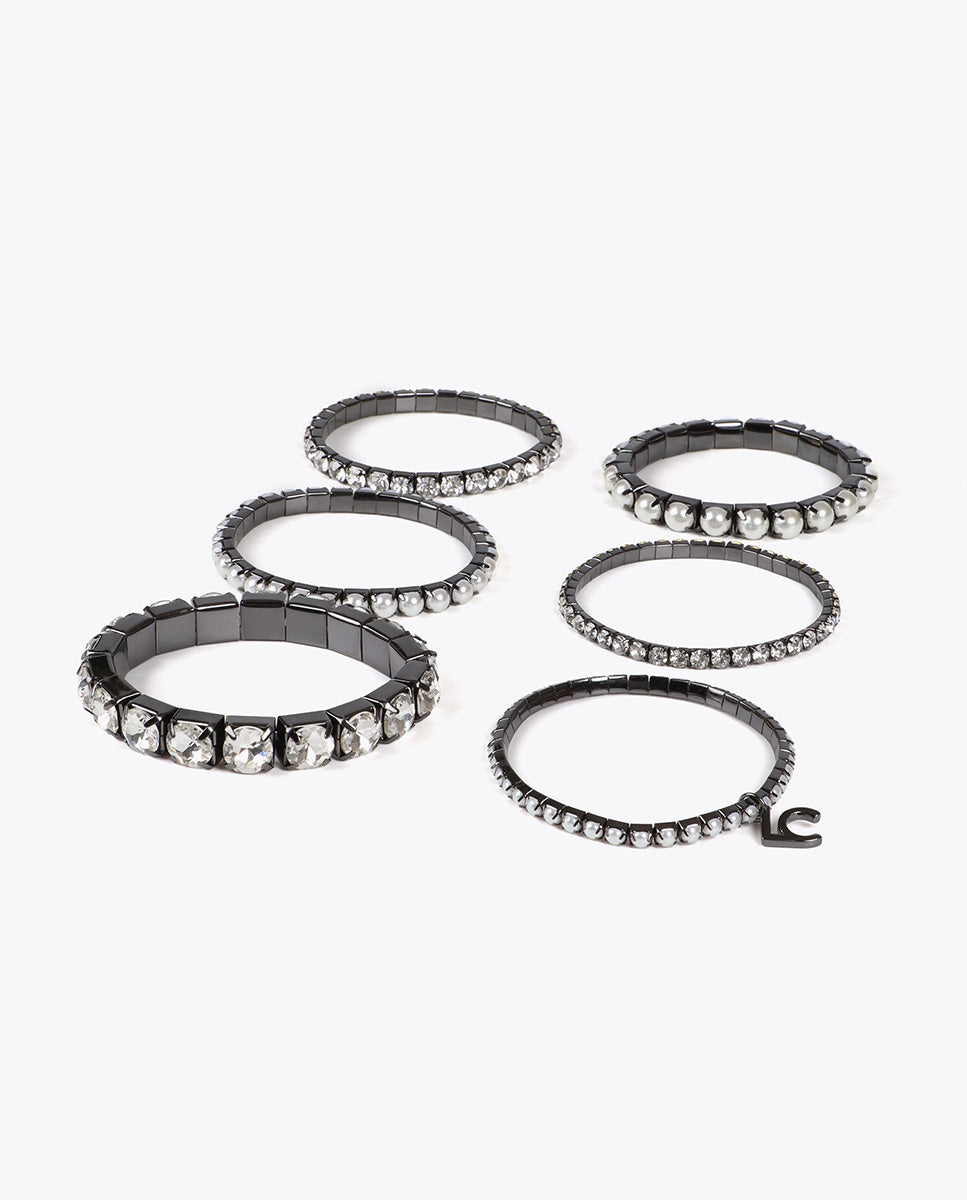 Elastic Bracelet Pack with Jewel and Pearl Effect
