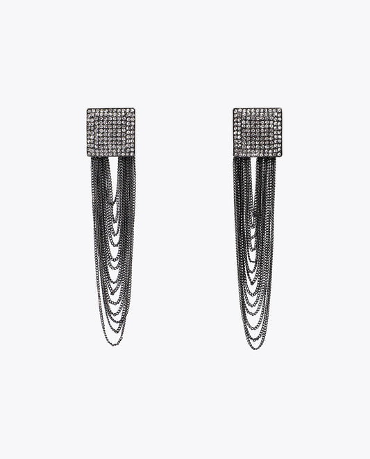 Square Crystal Tassel Earrings