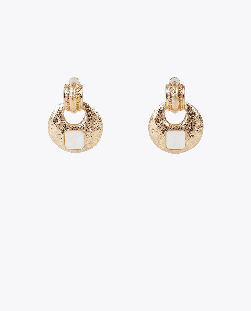 Hammered Metal Inlaid Earrings