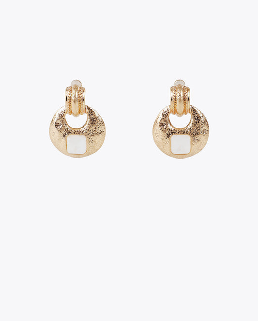 Hammered Metal Inlaid Earrings