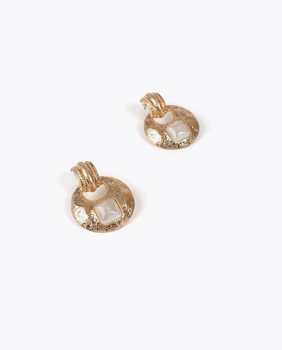 Hammered Metal Inlaid Earrings