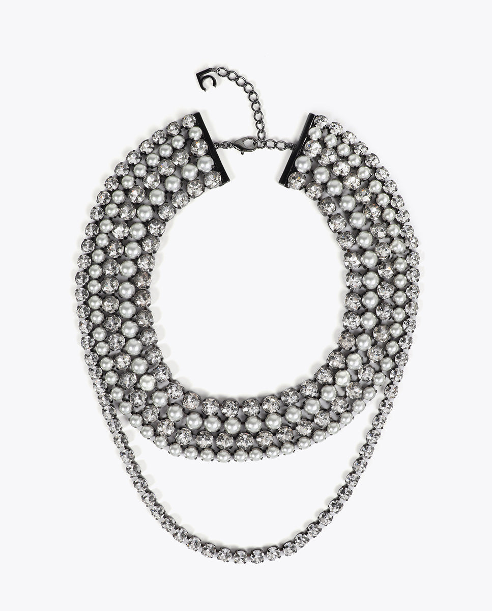 Crystal and Pearl Multi-Layer Necklace