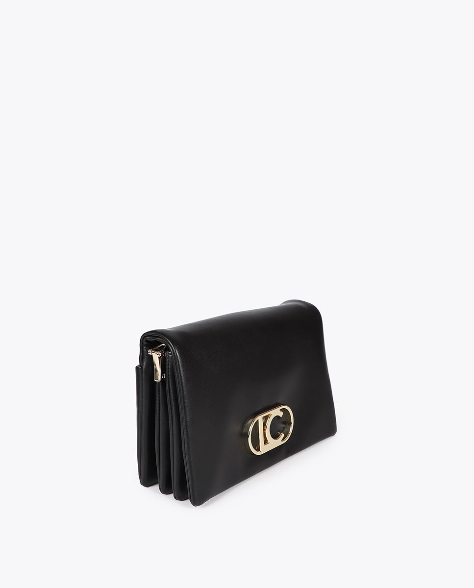 Faux Leather Crossbody with Three Compartments and Flap