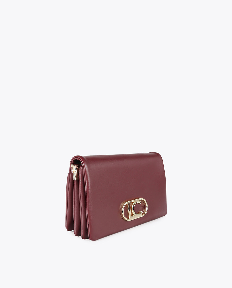 Faux Leather Crossbody with Three Compartments and Flap