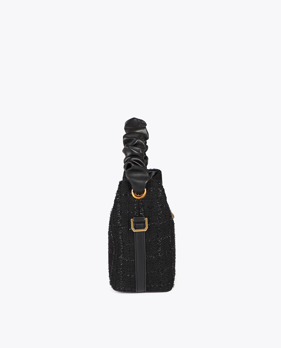 Small Tweed Bag with Ruched Handle and Leopard LC Logo
