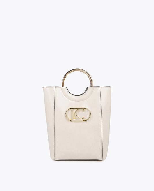 Mini shopper with round metal handle in faux leather and oval LC logo